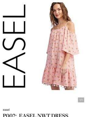 easel Pink Floral Cold-Shoulder Dress with Pom-Pom Hem